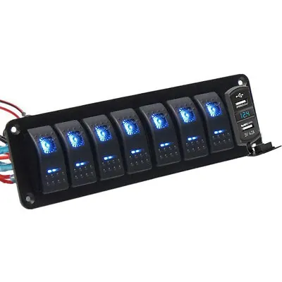 For Car Boat Marine RV Truck 8 Gang Toggle Rocker Switch Panel Blue LED With USB • $30.52