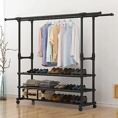 Heavy Duty Clothing Garment Rack Rolling Clothes Organizer Double Rails Hanging • $38.89