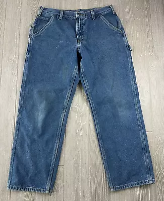 Carhartt Mens 35X30 Flannel Lined Work Pants Blue B236 DST • $25.49