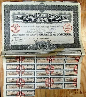 France Bond. Sonora Mexico: Minas Pedrazzini Gold & Silver Mining Corp. 1921 • $6