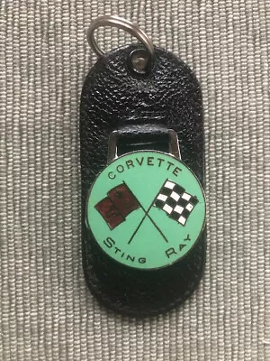 Vintage Leather Car Keychain Vintage Key Ring Corvette Sting Ray Green NOS • $27