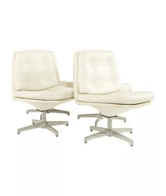 Chromcraft Style Mid CenWhite Vinyl And  Tufted Swivel Dining Chairs  - Set Of 4 • $1747