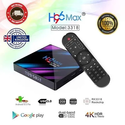 NEW H96 MAX Android TV Box 4GB 64GB Quad Core HD 6K HDMI WIFI Media Player UK • £39.99