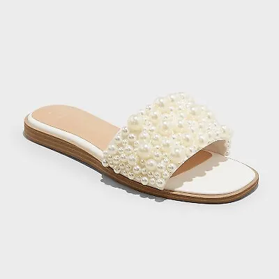 Women's Jasmine Pearl Slide Sandals - A New Day Cream 8 • $14.09