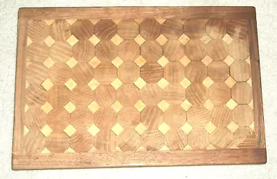 Vtg Hand Crafted Parquet Butcher Block Cutting Board Solid Wood Sgnd Pops Shop • $83.99