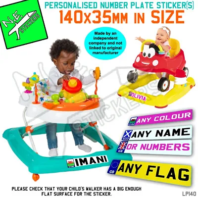 1x Or 2x Personalised Kids NUMBER PLATE Sticker(s) TO FIT BABY WALKER Plates • £3