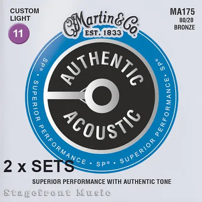 2x MARTIN MA175 ACOUSTIC GUITAR STRINGS CUSTOM LIGHT 80/20 BRONZE GAUGE 11-52  • $26.90