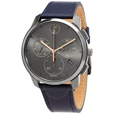 Movado Bold 3600720 Gray Chronograph Dial Blue Leather Strap Men's 42mm Watch • $279.99