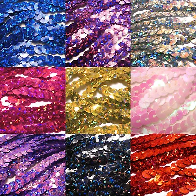 10m X 6mm Strung Holographic Hologram Metallic Flat Sequins String - 12 Colours • £1.85