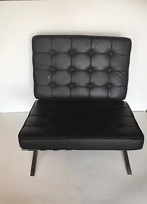 Great Mid Century Modern Leather & Chrome Black Barcelona Style Lounge Chair • $1450