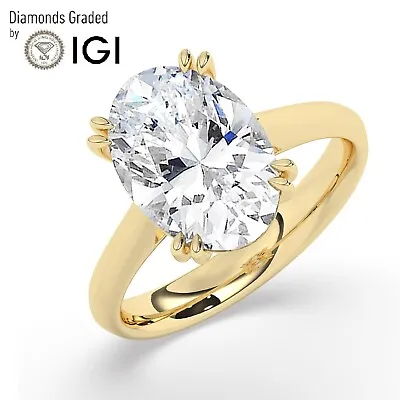 Oval  Solitaire 18K Yellow Gold Engagement Ring4.00 Ct Lab-grown IGI Certified • $2784