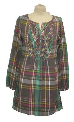 ** TOAST ** Pretty Cotton Tartan Dress ** Uk 12 ** Silver Thread ** Pin Tucked * • £59.99