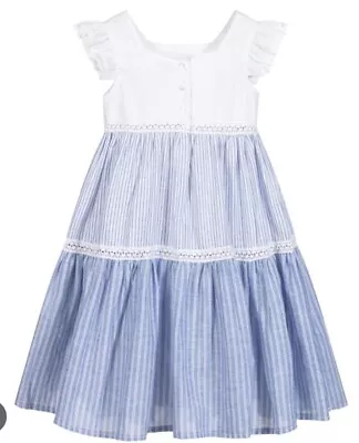 Mayoral Girls Blue White Stripe Linen Sleeveless Dress Size 6 • $25