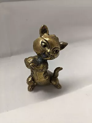 Vintage Brass Cat Kitten Holding Yarn Ball MOD DEP Figurine 3  Made In Italy • $9.50