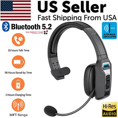 Trucker Bluetooth 5.2 Wireless Headset With Noise Cancelling Mic For Phones PC • $29.79