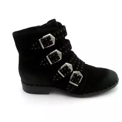 Miz Mooz Leather Buckle Ankle Boots Edgy Black • $51.99