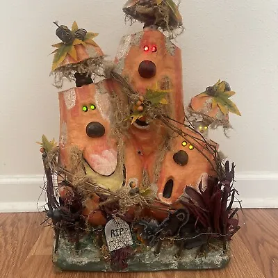 Vintage Motion Activated Pumpkin Paper Mache Halloween Decoration Light Up • $33.95