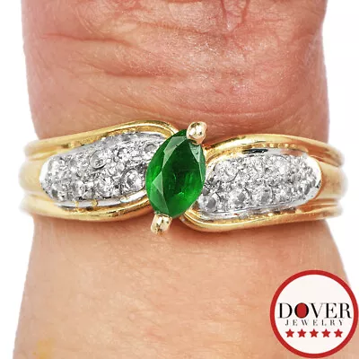 Estate Diamond 0.35ct Emerald 18K Gold Marquise Cut Bypass Band Ring NR • $1.25