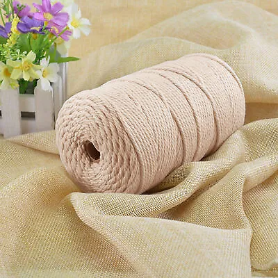 200m 3mm Natural Craft Macramé Cotton String Artisan Thread Twisted Cord Beige • £6.55