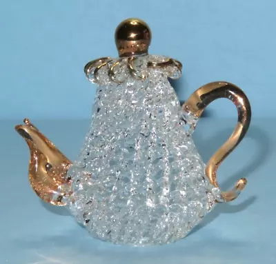 Hand Spun Clear Glass Teapot Ornament W/ Gold Trim 2.75  • $12.50