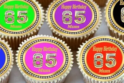 Mixed 65th Happy Birthday Mum Edible Cupcake Topper Premium Decorations 7244 • £2.99