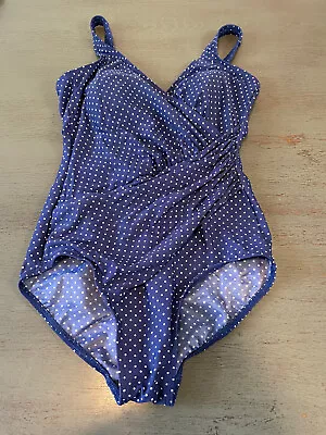 Blue Polka Dot MIRACLESUIT   One Piece Swimsuit  Size See Measurments • $6.99