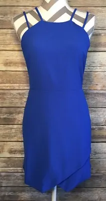 One Clothing Bright Blue Sheath Dress L Asymmetrical Hem Strappy Stretch . • $17.59