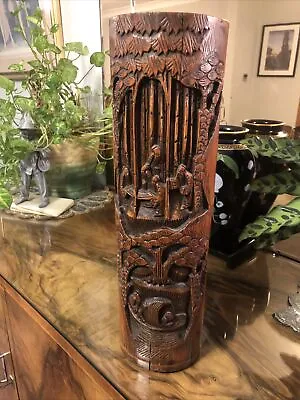 Japanese Antique Wooden Stand Carving  44 Cm High Calligraphy Pen Stand . • £165
