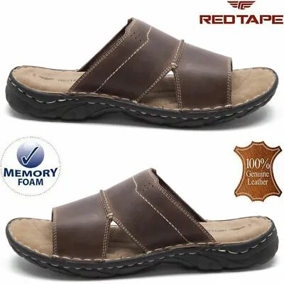 Mens Leather Sandals Walking Memory Foam Comfort Flip Flop Summer Sandals Shoes • £24.95