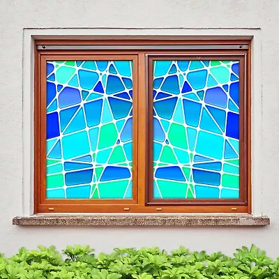 3D Blue Graphic A145 Window Film Print Sticker Cling Stained Glass UV Zoe • $29.99