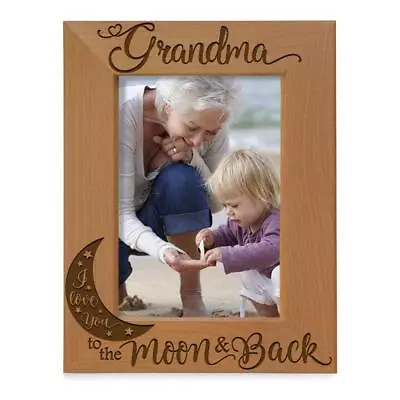 - Grandma I Love You To The Moon And Back Engraved Natural Wood Picture Frame... • $36.25