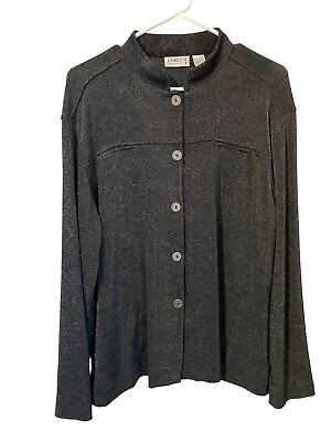 Chico’s Travelers Gray Black Slinky Knit Mandarin Collar Jacket Size 3 (XL) • $25