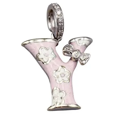 Aaron Basha Fine Diamond And Pink Enamel 18k White Gold Y Initial Charm Pendant • $750