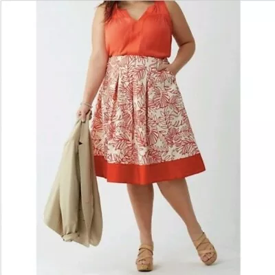 Lane Bryant Women' S Size 18 Red & White Pleated Flare Floral Skirt Linen Blend • $5.95