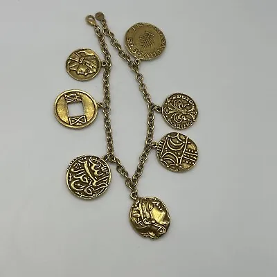 Vintage MMA Metropolitan Museum Art Gold Tone Ancient Coins Charm Bracelet • $48