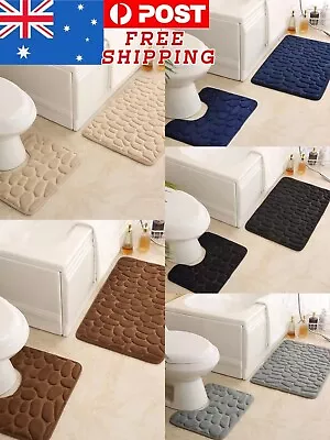 HOT 2 Pcs Bath Mat Toilet Non Slip Washable Kitchen Bathroom Floor Rugs Set AUS • $14.99