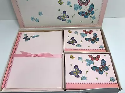 Vintage Stationery Set Pink Butterflies Writing Paper Card And Envelopes • $18.95