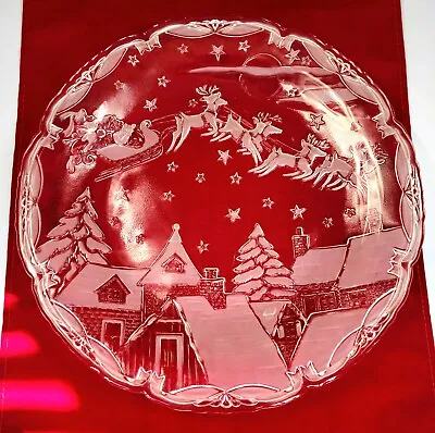 Mikasa Large Hostess Platter Germany Christmas Santa Heavy Clear Frosted  15.5  • $15