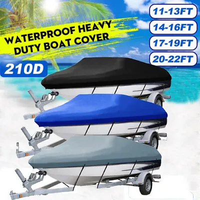 £26.96 • Buy 11-22FT Heavy Duty Boat Speedboat Cover Waterproof Fish Ski V-Hull Marine 210D