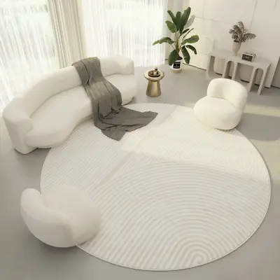 Round Area Rug Carpet White Clear Cream Modern Living Room Geometric Patterns • $51.99