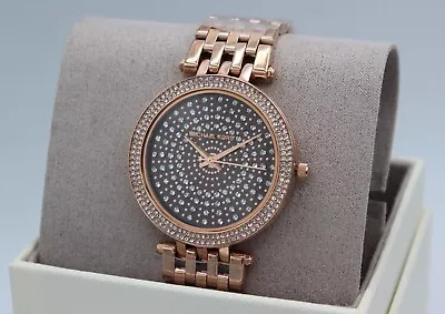 New Authentic Michael Kors Darci Slim Rose Gold Crystals Women's Mk4408 Watch • $119.99