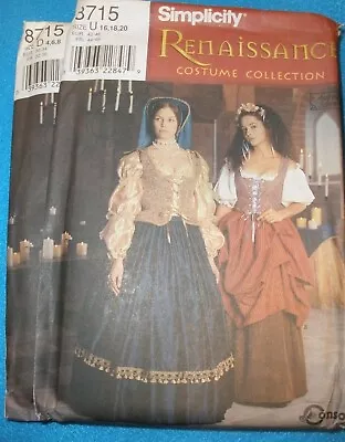 Simplicity 8715 Pattern Renaissance Tudor Medieval Dress Gown 4-8 10-14 16-20 • $11.99