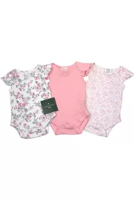 £7.99 • Buy Baby Bodysuits Laura Ashley Girls Rompers Pink Floral Vests 3 PACK Multipack