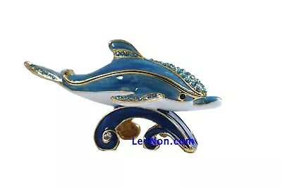 Bejeweled Blue Dolphin Hinged Metal Enamel Crystal Trinket Box • $22