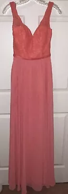 Mori Lee By Madeline Gardner Coral Chiffon & Lace Bridesmaids Dress Size 8 NWT • $13