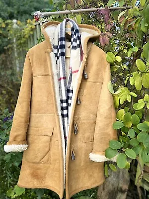 Ladies Real Sheepskin Coat Hooded Duffell Coat Real Shearling Jacket Small • £25