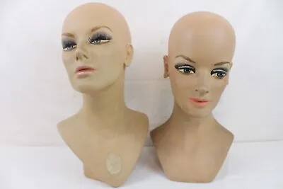2 Vintage Fiberglass Mannequin Bust Head Wig Painted Eyes Halloween Rare Girl • $109.99