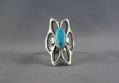 Vintage Cast Silver Navajo Turquoise Ring  Size 7  Signed LM • $95