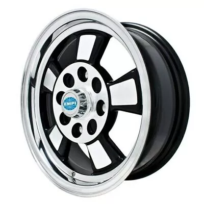 15  X 5-1/2  Vw Bug 4 Lug Black/Polished Empi Riviera Wheel With Cap-Valve Stem • $198.95