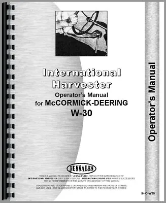 IH McCormick W30 Tractor Owners Operators Manual • $27.99